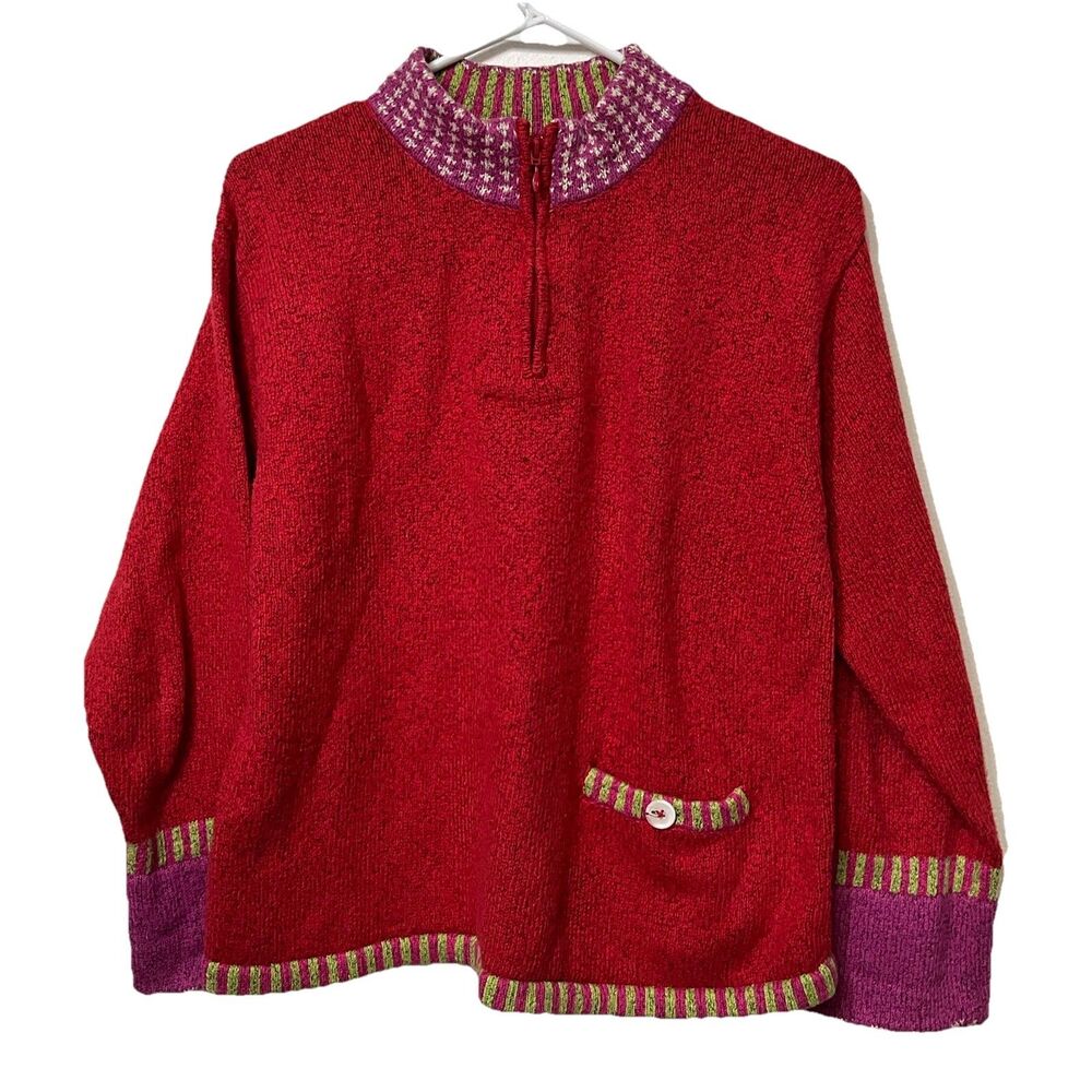 Icelandic Design Women’s Geometric Patterns 1/4 Zip Cotton Blend Sweater Large